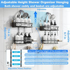 Adjustable Shower Caddy Hanging Rustproof Large-Capacity Bathroom Organizer Shower Racks with Hooks for Razor Bathroom Organizers and Storage - Image 5