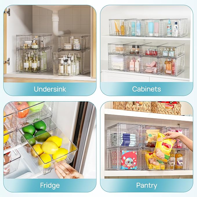 Vtopmart Clear Stackable Storage Drawers, 4 Pack Kitchen Cabinet Set - Image 8