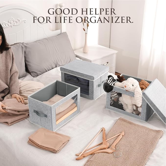 Homsorout Storage Baskets with Lids, 4 Pack Large Box Organizer with Window, Fabric Storage Cubes Bins for Closet, Collapsible Organizer Bins for Bedroom, Living Room, Dorm, Blended - Image 4