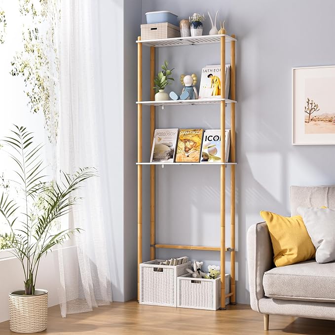 AmazerBath Bamboo Over The Toilet Storage Shelf, 3-Tier Bathroom Storage Organizer Shelf, Above Toilet Storage Rack, Space Saver, White and Natural Color - Image 6