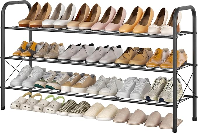 Hoctieon 3 Tier Mesh Style Shoe Rack, Entryway Shoe Shelf, Shoe Storage Organizer, Shoe Rack for Closet, Space Save for Bathroom, Garage, Hallway, Bedroom, Living Room, Black by Hoctieon