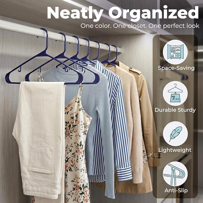 HOUSE DAY Blue Plastic Hangers 60 Pack, Slim Space-Saving Clothes Hangers - Image 3