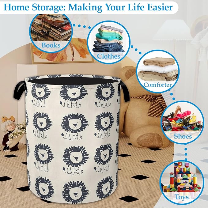 Cute Lion Laundry Basket Collapsible Laundry Hamper Clothes Storage Bin for Bathroom Bedroom Room Decor 16" X 20.8" - Image 5