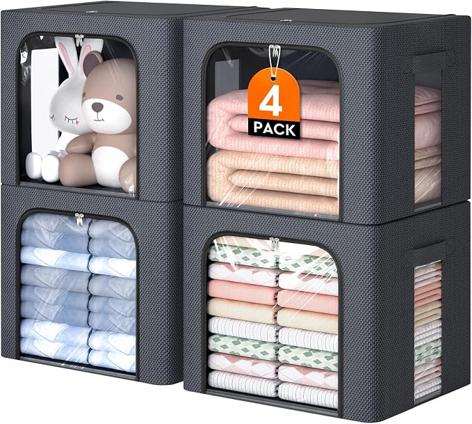 Metal Frame Clothes Storage Bins, Light Grey, 40L, 4 Pack by EpicTotes