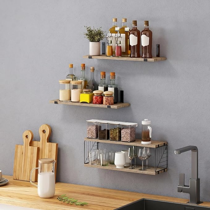 Fixwal 3+1 Tier Bathroom Floating Shelves Over Toilet, Light Brown - Image 7