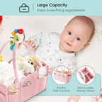 HIPHOP PANDA 2-Pack Diaper Caddy Organizer - Nursery Storage Bin & Car Organizer for Diapers, Wipes, and Baby Essentials - Dual-Color Solid Set (Pink/Oatmeal), Large Size - Image 4