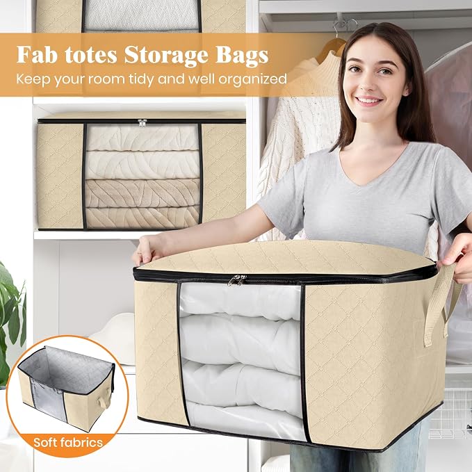 Fab totes 10 Pack Storage Bags for Clothes Blanket Storage Bins with Lids | Foldable Closet Organizers with Zippers,Window and Handles,Fabric Storage Bins for Sweater,Comforter,Bedding,Dorm essentials - Image 5