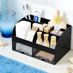 Makeup Organizer with 2 Drawers, Cosmetic Storage for Dresser Vanity and Bathroom Countertop,Make up organization and Skincare Storage with Beauty Brush Holder, Cosmetic Display Case 2Pcs Black - Image 2