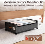 Yecaye 82L Under Bed Storage Containers, Fits 9.4" Under Bed, 2 Pack, Grey | XXL Capacity, 360° Rolling Wheels, Sturdy Metal Frame, Clear Window & Label, Storage Bins for Clothes, Blankets, Shoes - Image 3