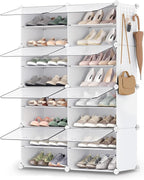 SONGMICS Shoe Rack, 8-Tier with Doors, 32-Pair Storage Cabinet | Shoe Organizer, Steel Frame, Plastic Panel, Bedroom, Entryway, Cloud White and Transparent, DAMION Collection ULPC034W01 by Unknown