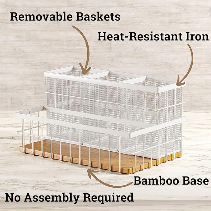 Hair Tool Organizer Countertop, Breathable Metal & Bamboo, Heat-Resistant - Image 2