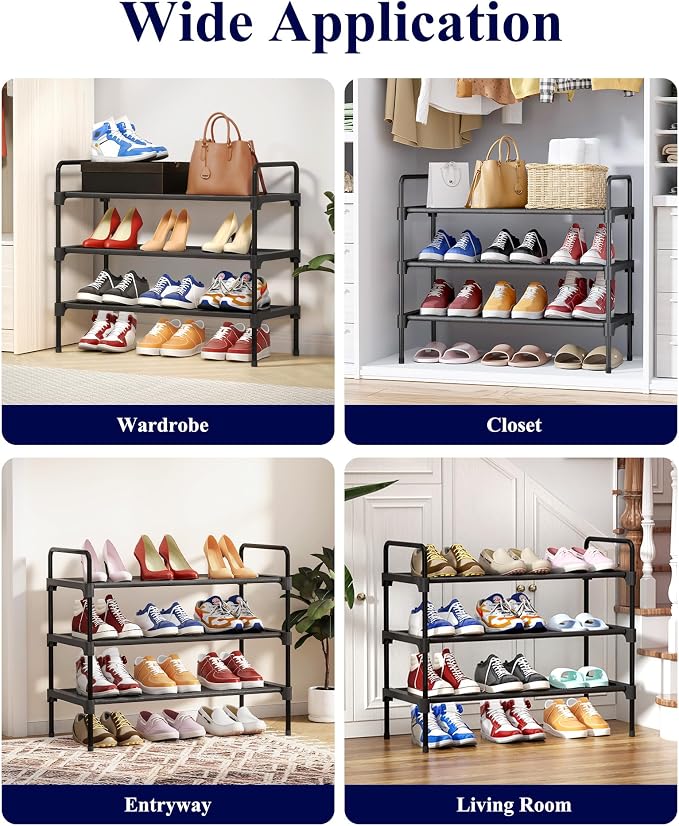 Kitsure Shoe Rack for Closet, Shoe Storage, 27.6" Wide - 3 Tiers, Black | Shoe Organizer for Closet, Entryway, Living Room, Space-Saving Shoe Shelf, Sturdy Zapateras Organizer - Image 8