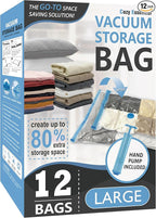 Vacuum Storage Bags with Hand Pump, Vacuum Seal Space Saver Bags,12 Large | 80% Space-Saving Bags for Clothes, Blankets, Pillows & Bedding;Double-Zip Airtight Seal;For Closets, Home & Travel Storage by CozyEssential