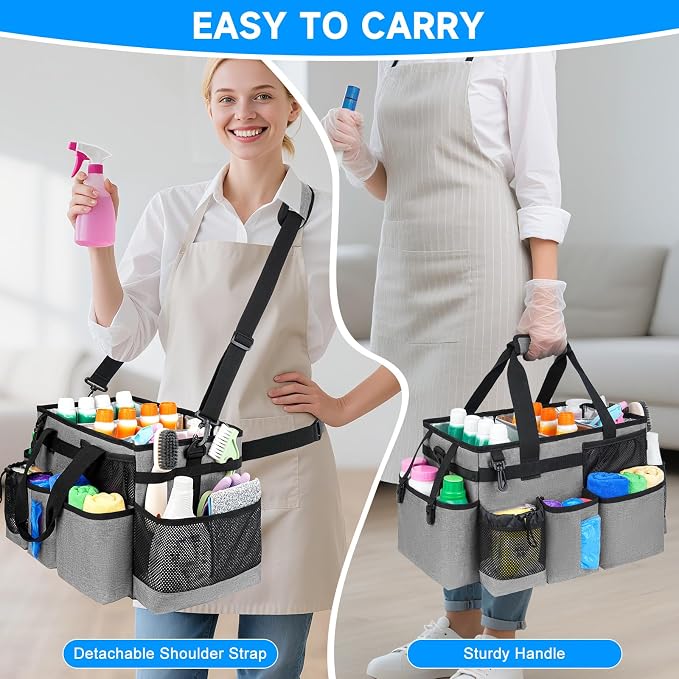 Cleaning Caddy Bag, Large Cleaning Bag for Housekeepers, Rose Gray - Image 5