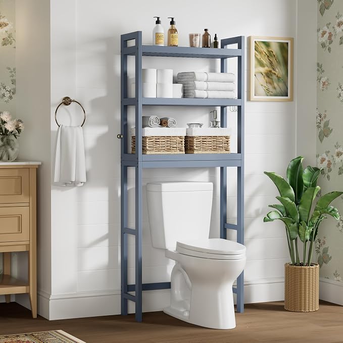 Smiry Bamboo Over The Toilet Storage Cabinet, 3 Tier, Grey - Image 8