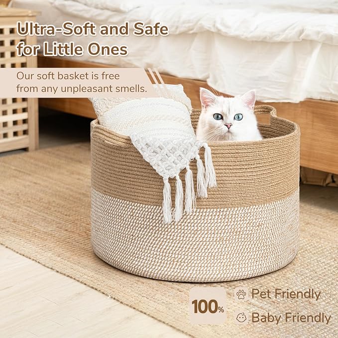 INDRESSME XXXLarge Woven Wicker Blanket Basket Living Room White Jute, 90L - Image 6