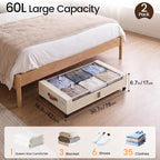 Yecaye Under Bed Storage with Wheels, 2 Pack Under Bed Storage Containers, 60L Underbed Shoe Storage with Clear Window & Label, Rolling Under Bed Metal Drawer for Clothes, Shoes, Books, Blankets - Image 2