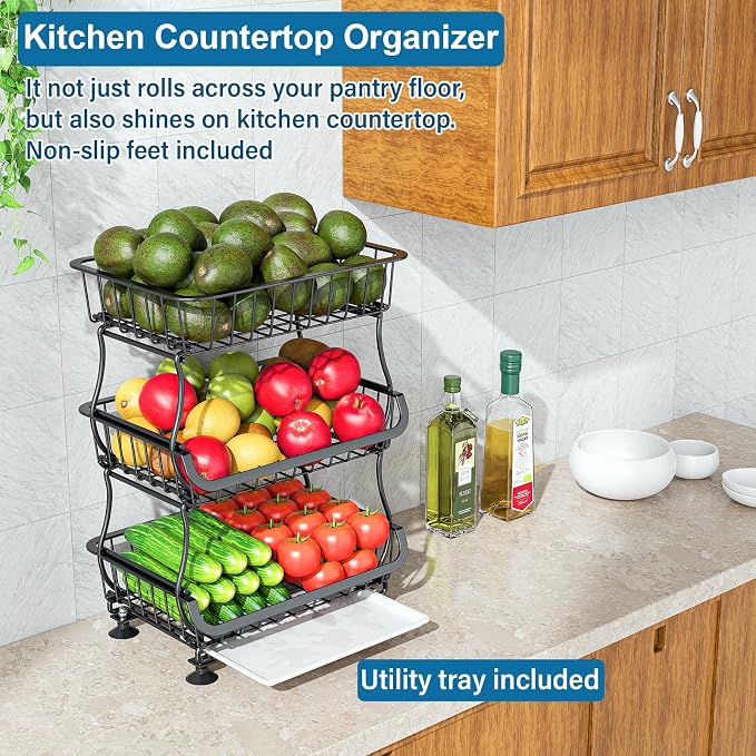 OKZEST 3-Tier Rolling Pantry Floor Organizers and Storage Cart with Wheels - Image 8