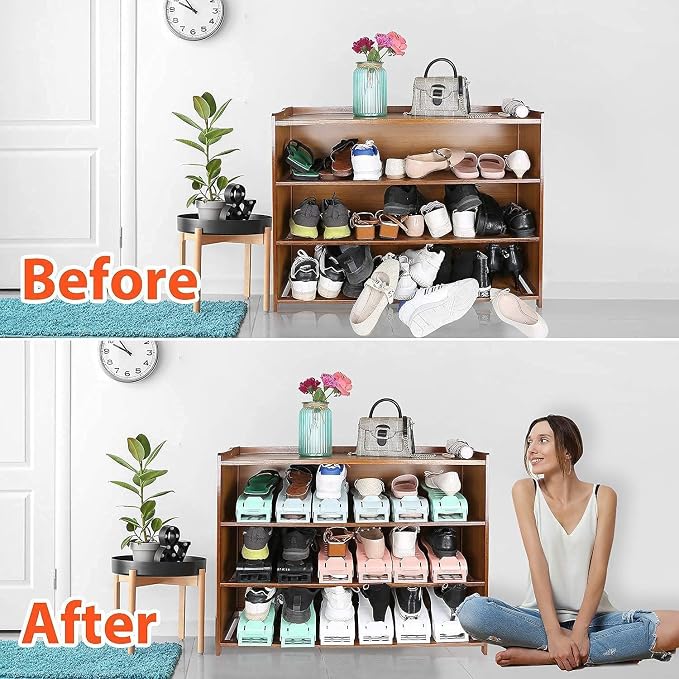 YIHATA Shoe Slots Organizer, Adjustable Shoe Stacker Storage Space Saver, Double Deck Shoe Rack Holder for Closet Organization, Thickening Quality Upgrade (16Pack, White) - Image 3