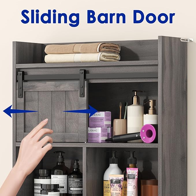 kepptory Over the Toilet Cabinet with Sliding Barn Door，Dark Grey - Image 5