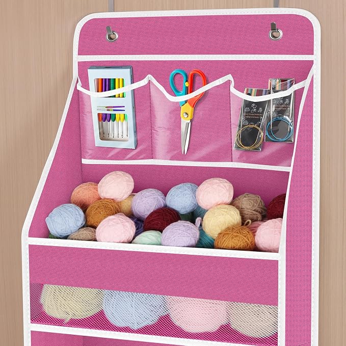 Univivi Fabric Over Door Hanging Organizer for Baby Nursery, Pink, 6-Shelf - Image 4