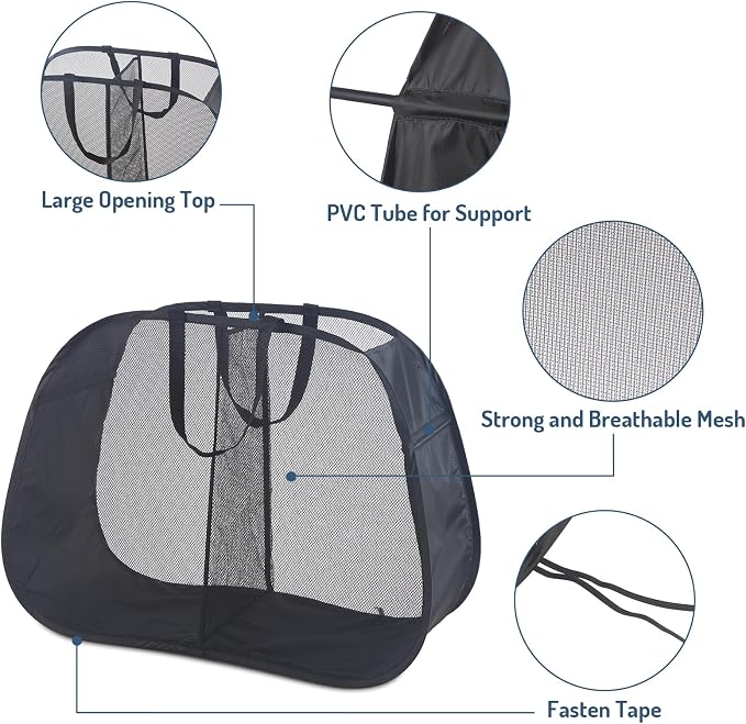 Seiritex Mesh Popup Laundry Hamper 2 Compartment, Collapsible Laundry Sorter Basket Foldable Hamper for Clothes, College Dorm, Travel (Black) - Image 2
