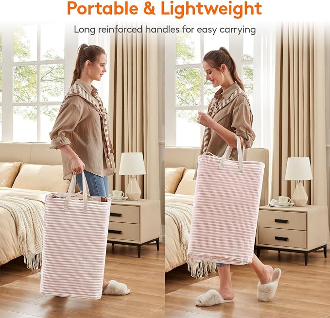 Lifewit 80L Large Laundry Baskets, 3 Pack, Reinforced Handles, Pink | Collapsible Laundry Hamper, Dirty Clothes Hamper, Waterproof Freestanding Design for Dorm, Laundry Room, Bedroom, Bathroom - Image 5