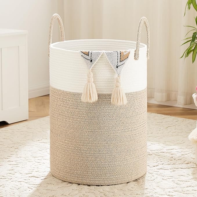 Artfeel Laundry Basket,Woven Cotton Rope Laundry Hamper,80L for Decorative Storage of Dirty Clothes,Toys and Blankets in Bathroom,Baby Room and Living Room by Artfeel