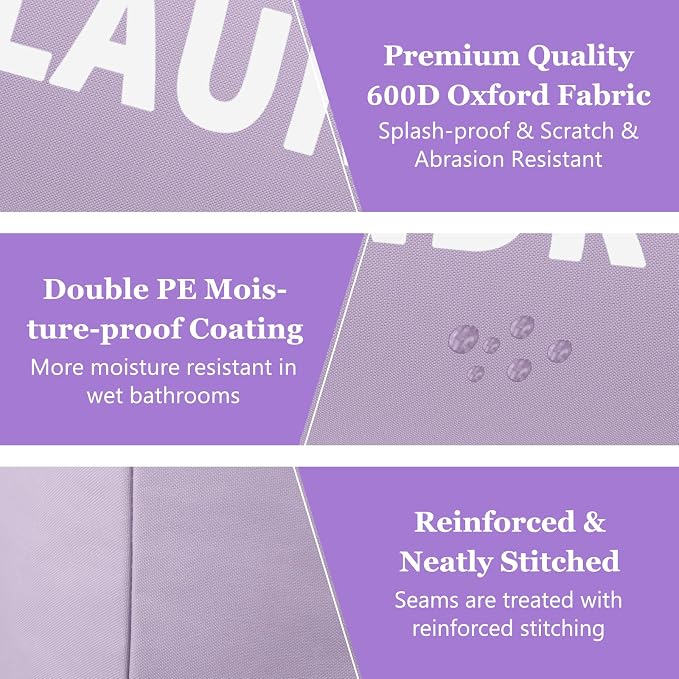 2Pack 95L Purple Collapsible Laundry Basket for Students, Large Laundry Hamper with Handles, Portable Dirty Clothes Hamper, 600D Oxford Fabric Storgae Basket for Bathroom, Dorm - Image 9