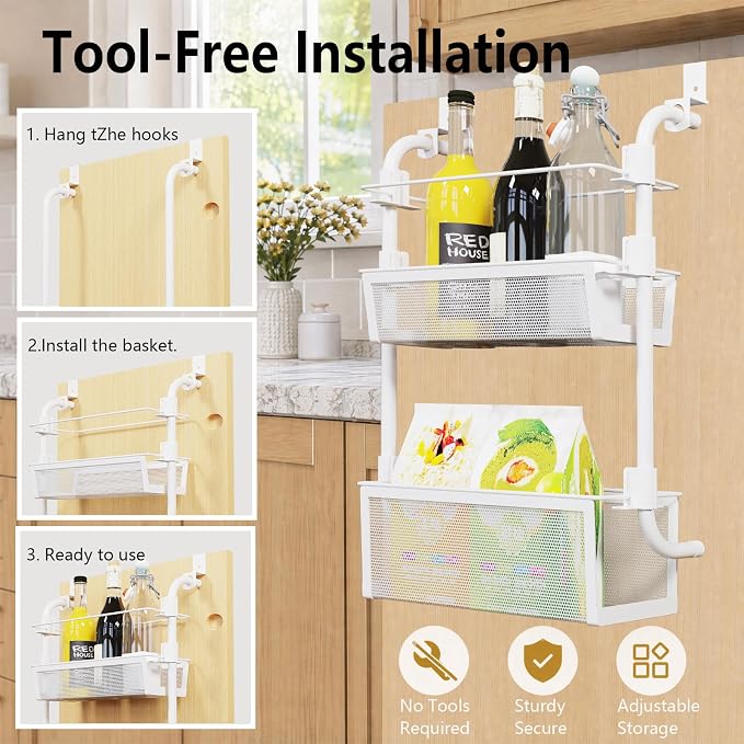 2-Tier Over Cabinet Door Organizer, White, 13" W x 5" D x 18" H - Image 7