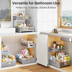 Under Sink Organizer, 2 Pack 2 Tier Pull Out Under Cabinet Organizer Shelf with Pad for Framed Cabinets, Metal Slide Out Under Sink Storage, Mesh Sliding Drawers for Kitchen Bathroom Laundry, Grey - Image 9