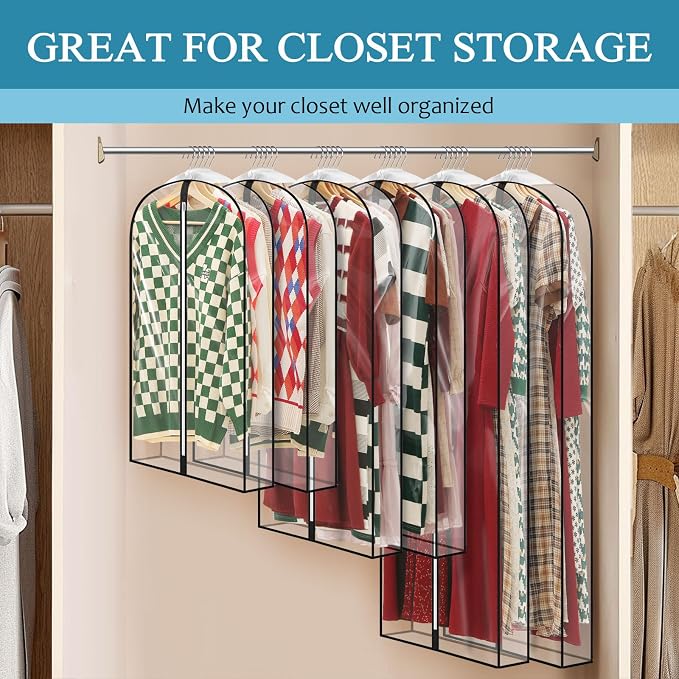 50" All Clear Garment Bags for Hanging Clothes, 4" Gusseted Suit Bags for Closet Storage, Plastic Garment Covers with Zipper for Coats, Jackets, Shirts, 4 Packs - Image 7