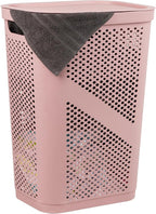 Mind Reader Slim Laundry Hamper with Lid, 60L Clothes Basket, Ventilated Plastic, Pink by MindReader