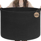 INDRESSME 115L Extra Large Woven Rope Blanket Basket Living Room, Black by INDRESSME