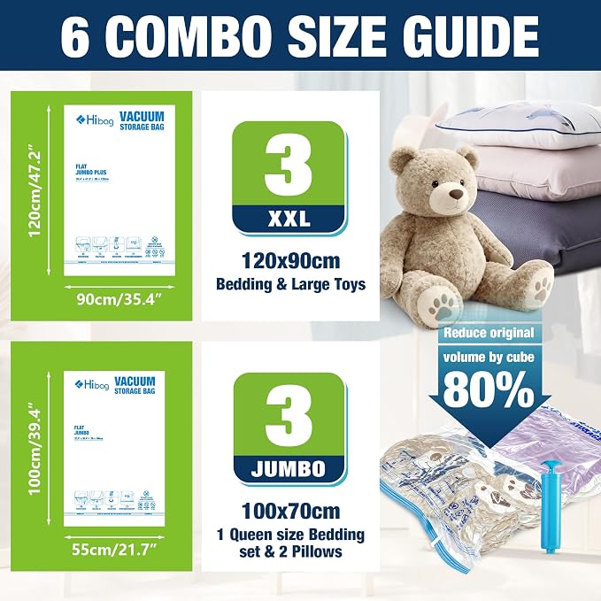 Vacuum Storage Bags Jumbo and XXL, Extra Large Vacuum Seal Bags for Bedding Blankets Comforters Clothing (3J+3XXL) - Image 2