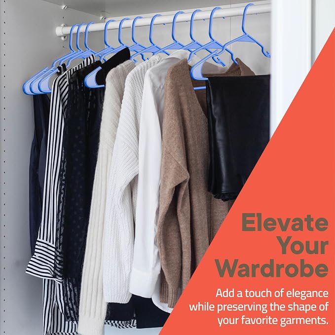 Plastic Clothes Hangers – Heavy Duty Hanger Set, for Organizing Clothes, Dresses, and Coat, Holds Up to 5 lbs, Space-Saving Hangers with Non-Slip Shoulder Grooves, Pack of 80, Blue - Image 2