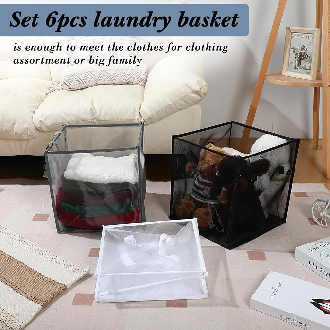 Zopeal 6 Pack Collapsible Mesh Laundry Basket, Multicolor, Single-layer - Image 5