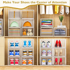 12 Pack Shoe Organizer, Stackable Shoe Storage Boxes with Magnetic Door | Clear Plastic Shoe Boxes for Sneakers, Boots & Heels, Foldable Space-Saving Shoe Rack for Closet, Durable Shoe Cabinet, White - Image 7