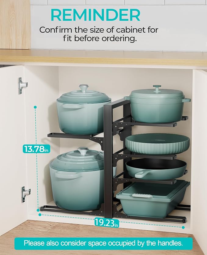 ORDORA Pots and Pans Organizer Under Cabinet 13.8", 6-Tier Adjustable Rack - Image 2