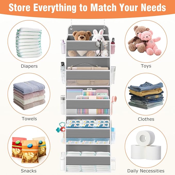Over The Door Organizer Storage Large Capacity Hanging Bedroom Storage | 5 Shelves, 40 LB Capacity, Foldable Mesh Design, Clear Window, Sturdy, Large Storage Organizer for Nursery, Pantry & Closet - Image 6