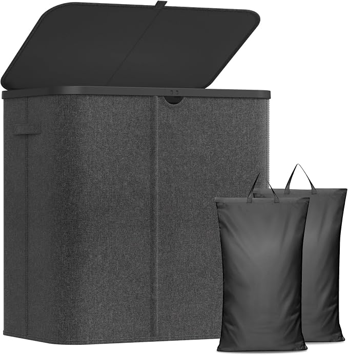 Lifewit 145L Large Laundry Basket with Lid, Laundry Hamper with Plastic Handles and Removable Bag, Foldable Tall Dirty Clothes Hampers for Laundry for Laundry Room, Bedroom, Bathroom, Dorm, Dark Gray by Lifewit