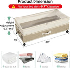 Kitstorack 2Pack Height-adjustable Under Bed Storage with Wheels, Under Bed Storage Containers,Under Bed Shoe Storage Organizer with Clear Window&Label, Suitable for Clothes Storage, Beige & Linen - Image 2