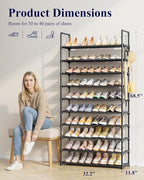 Kitsure 10 Tier Shoe Rack, Tall Shoe Organizer, 32.2" Wide, Black | Large-Capacity Shoe Storage with Hooks, Shoe Shelf for Closet, Entryway, Bedroom, Living Room, Zapateras Organizer - Image 3