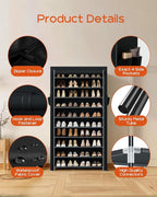 CASAMAYA Shoe Rack with Covers, 10 Tiers Tall Shoe Rack Organizer, Large Capacity Shoe Shelf Storage, Hold 40 Pairs of Shoes, Vertical Shoe Storage Organizer for Closet, Entryway, Black, SRT104B01 - Image 7
