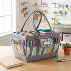 Everything Mary Deluxe Store & Tote Organizer – Grey Stripes Craft Caddy with Handle – Art Storage Tote for Sewing, Scrapbooking, DIY Projects & Crafting Tools - Image 5