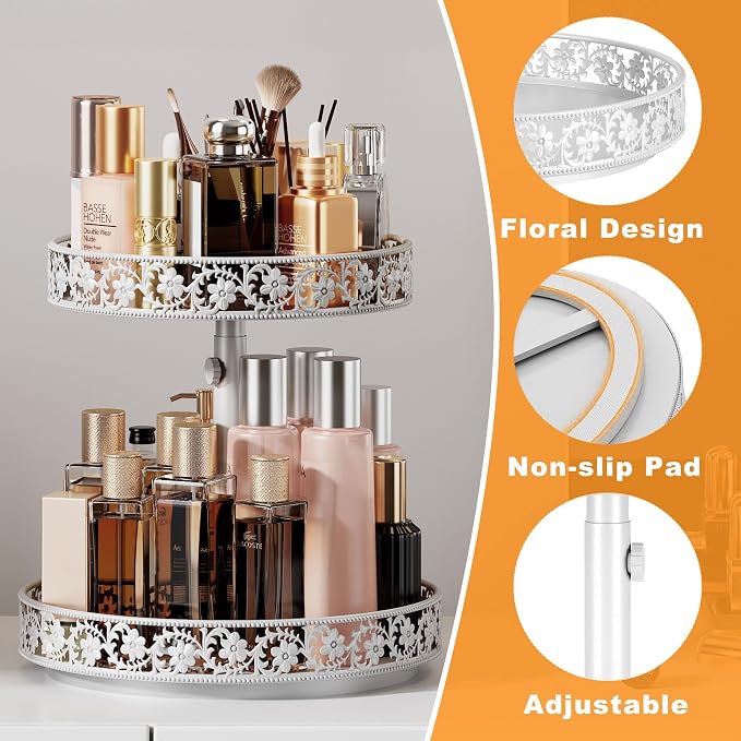 2 Tier Lazy Susan Organizer Turntable, 12 Inch, White - Image 4