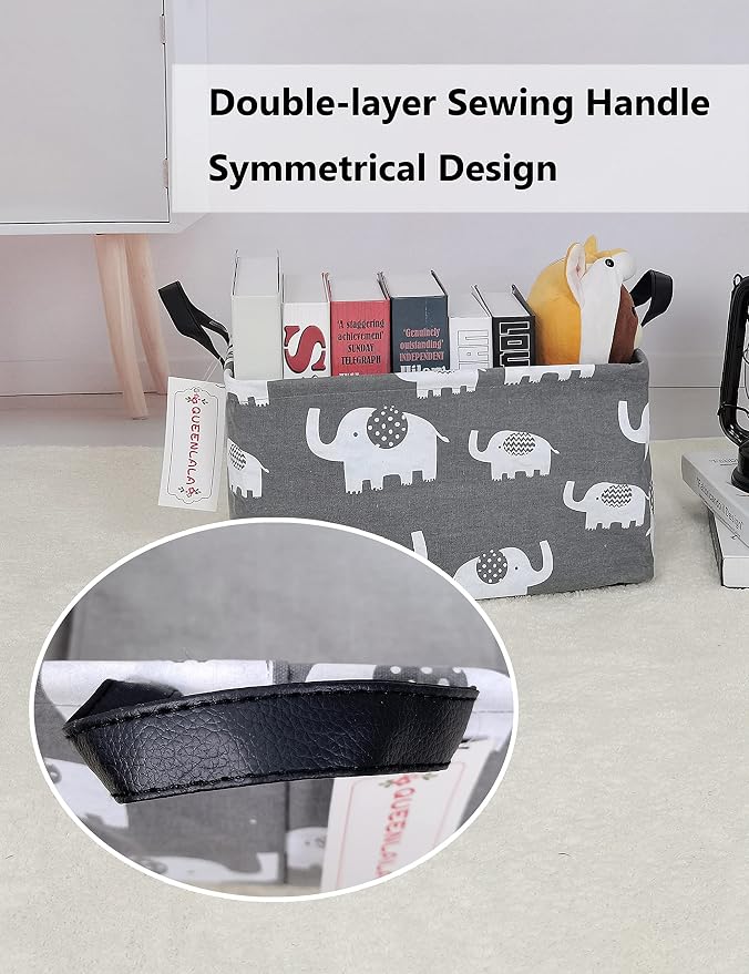 Rectangular Collapsible Laundry Basket with Side Handles, Elephant - Image 8