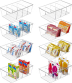 Vtopmart 8 Pack Food Storage Organizer Bins, Clear Plastic, 4 Compartments by Vtopmart