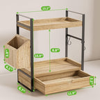 2-Tier Bathroom Counter Organizer, Wooden Vanity Shelf with Drawer & Basket - Image 2