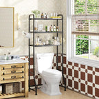 Simple Trending Expandable Over The Toilet Storage Rack, Metal 3 Tier Bathroom Organizer Shelf with Paper Holder and 3 Hooks, Black - Image 2